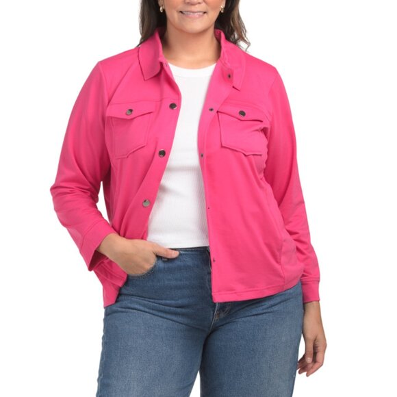 ONQUE Pink Plumeria Plus French Terry Knit Jacket - Picture 1 of 2